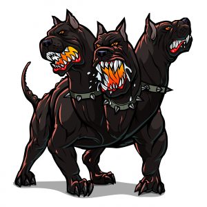 Kerberos was depicted in Greek mythology as the fierce, three-headed dog that guards the gates of Hell.